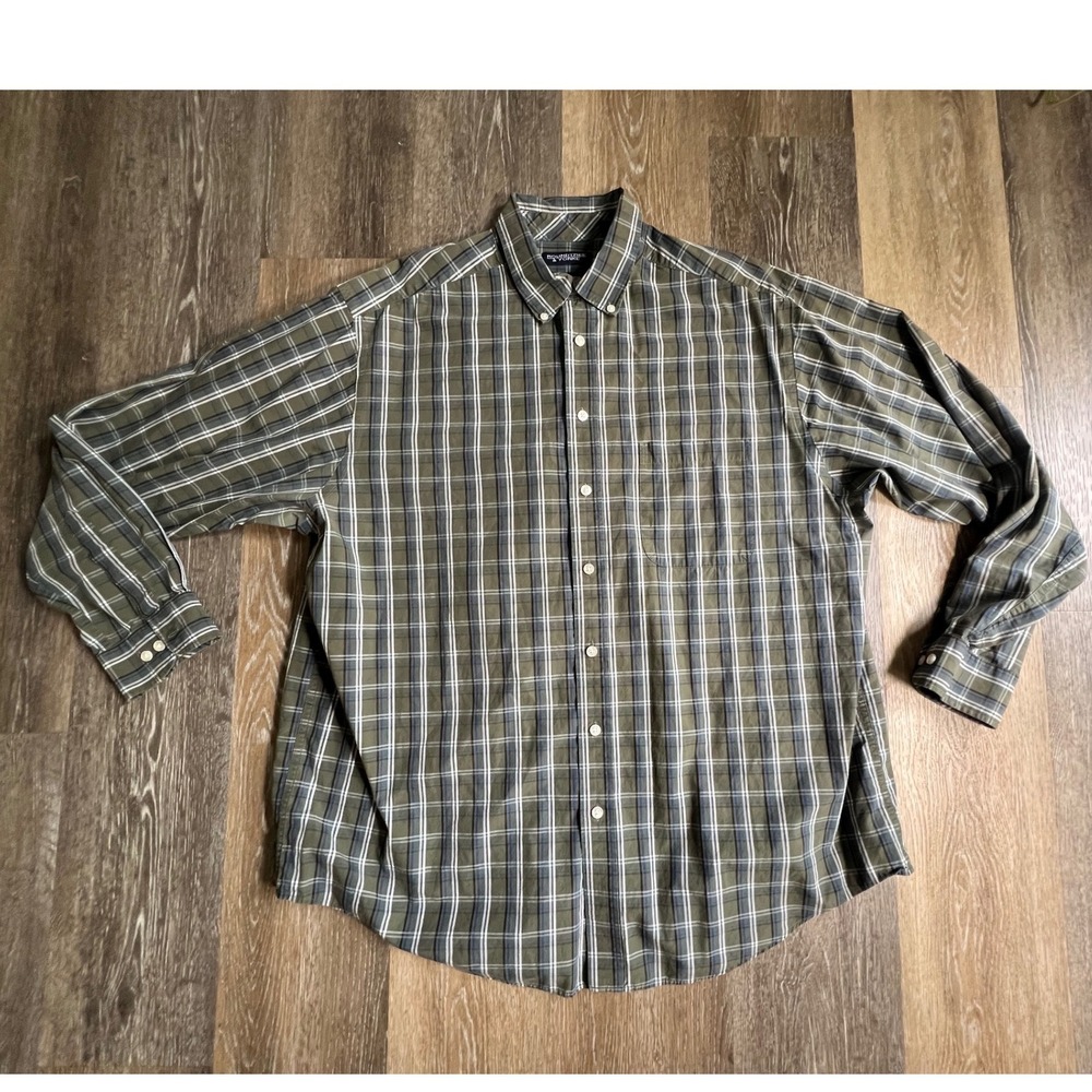 Roundtree & Yorke Button Down Shirt Mens 2XT Olive Green Plaid 80s Cotton
